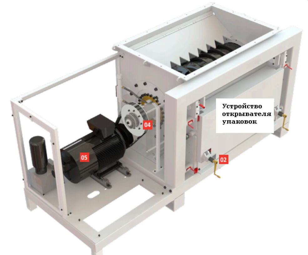 Устройство открывателя упаковок для мусороперерабатывающего завода